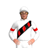 White, Red And Black Diamond Sash And Armbands, White Cap