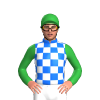 Blue And White Checks, Green Sleeves And Cap