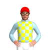Light Blue, Yellow Checks, Red Cap