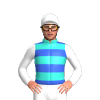 Turquoise And Royal Blue Hoops, White Sleeves And Cap