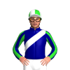 Navy Blue, White Sash, Lime Green Striped Sleeves, Quartered Cap