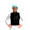 Black Jacket, White Sleeves, Pale Blue Cap