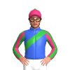 Royal Blue, Green Sash, Pink And Green Striped Sleeves, Pink Cap, Green Pom Pom