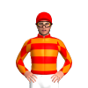 Red, Orange Hoops, Diamonds Sleeves, Red Cap