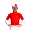 Red, White Diamond, White And Red Halved Sleeves, Quartered Cap