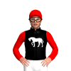 Black, White Horse Motif, Red Sleeves And Cap