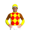 YELLOW, RED DIAMOND CHECK, YELLOW SLEEVES, BROWN HALVES, YELLOW CAP ,WHITE PEAK