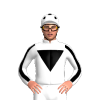 White : Black Inverted Triangle, Black Stripe On White Slvs, Black Spots On White Cap.