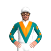WHITE, TEAL DOUBLE VEE, ORANGE VEE, TEAL SLEEVES, ORANGE STARS, WHITE CAP, TEAL CIRCLE