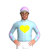 LIGHT BLUE,YELLOW HEART,LIGHT BLUE SLEEVES,MAUVE HEARTS,CAP,WHITE PEAK