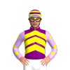 PURPLE,YELLOW CHEVRONS,MAUVE SLEEVES,YELLOW STARS,CAP,PURPLE HOOPS,WHITE PEAK