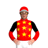RED,YELLOW STARS,RED SLEEVES,BLACK HALVED,RED CAP,WHITE PEAK