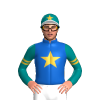DENIM,GOLD STAR,TEAL SLEEVES,GOLD DOUBLE ARMBANDS,TEAL CAP,GOLD STAR,WHITE PEAK