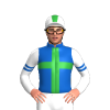 DENIM, GREEN CROSS,WHITE SLEEVES, DENIM AND GREEN DOUBLE ARMBAND,WHITE CAP, GREEN STRIPE