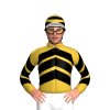 GOLD, BLACK CHEVRONS, PURPLE SLEEVES, BLACK CHEVRONS, BLACK CAP, GOLD HOOPS, WHITE PEAK