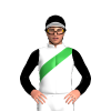 WHITE, GREEN SASH,BLACK SLEEVES,CAP,WHITE PEAK