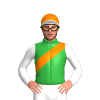 GREEN, ORANGE SASH., WHITE SLEEVES, ORANGE CAP, ,WHITE PEAK