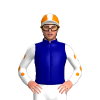 NAVY, SKY BLUE INVERTED CHEVRONS,WHITE SLEEVES,ORANGE SPOTS,CAP,WHITE STRIPE,WHITE PEAK