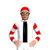 WHITE, BLACK STRIPE,WHITE SLEEVES,RED HOOPS ,RED CAP,WHITE PEAK