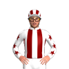 WHITE, MAROON STRIPES, WHITE SLEEVES, MAROON STARS, WHITE CAP, MAROON STRIPES