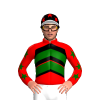 RED, BLACK CHEVRONS, DARK GREEN TWO CHEVRONS, RED SLEEVES,DARK GREEN STARS, BLACK CAP, RED STARS, WHITE PEAK