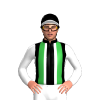 BLACK,WHITE STRIPES,GREEN BRACES,WHITE SLEEVES,BLACK CAP,WHITE PEAK