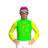 LIME, ORANGE SPOTS, YELLOW SLEEVES, GREEN DIAMOND STRIPE, PURPLE CAP, ORANGE STARS, WHITE PEAK