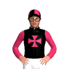 Black, Cerise Maltese Cross And Sleeves, Quartered Cap