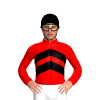 Red, Black MyRacehorse Logo, Two Chevrons And Black Cap With Red MyRacehorse Logo