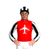 Red, White Aeroplane, Black Outline, Black And White Striped Sleeves And Cap