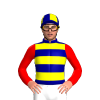 Dk. Blue, Yellow Hoops, Red Sleeves, Dk. Blue And Yellow Quartered Cap