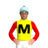 Yellow, Black M, Red Sleeves, Pale Blue Cap, Red Pom Pom