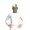 White, Green Collar, Green And Red Spot And Armbands, Green And White Cap