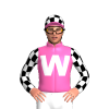 Hot Pink, White Diamond With W Initial, Black And White Checked Sleeves And Cap, Hot Pink Peak