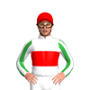 White, Red Band, Green And White Striped Sleeves, Red Cap