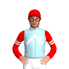 LIGHT BLUE, WHITE ZIGZAG CHEVRON,RED SLEEVES, WHITE DOUBLE ARMBANDS, Red cap