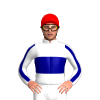 WHITE, NAVY BAND, STRIPE SLEEVES, Red cap