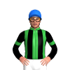 GREEN, BLACK STRIPES, BLACK SLEEVES, GREEN ARMBANDS, Blue cap