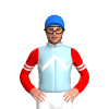 LIGHT BLUE, WHITE ZIGZAG CHEVRON,RED SLEEVES, WHITE DOUBLE ARMBANDS, Blue cap