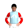 LIGHT BLUE, WHITE ZIGZAG CHEVRON,RED SLEEVES, WHITE DOUBLE ARMBANDS, Black cap