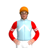 LIGHT BLUE, WHITE ZIGZAG CHEVRON,RED SLEEVES, WHITE DOUBLE ARMBANDS, Orange cap