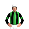 GREEN, BLACK STRIPES, BLACK SLEEVES, GREEN ARMBANDS, White cap
