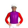 PURPLE, YELLOW FIVE SPOTS, RED SLEEVES, White cap