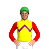 YELLOW, PURPLE ZIGZAG CHEVRON , RED SLEEVES, Green cap