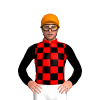 RED, BLACK CHECKS, BLACK SLEEVES, Orange cap