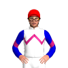WHITE, MAGENTA ZIGZAG CHEVRON, MEDIUM BLUE SLEEVES, MAGENTA CHEVRON, Red cap