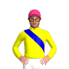 YELLOW, MEDIUM BLUE RIGHT SASH, Pink cap