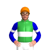 GREEN, WHITE DOUBLE BAND, MEDIUM BLUE SLEEVES, WHITE ARMBANDS, Orange cap