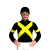 BLACK, YELLOW CROSSED SASH, ARMBAND, Black cap
