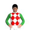 WHITE, RED DIAMONDS, GREEN SLEEVES, Black cap
